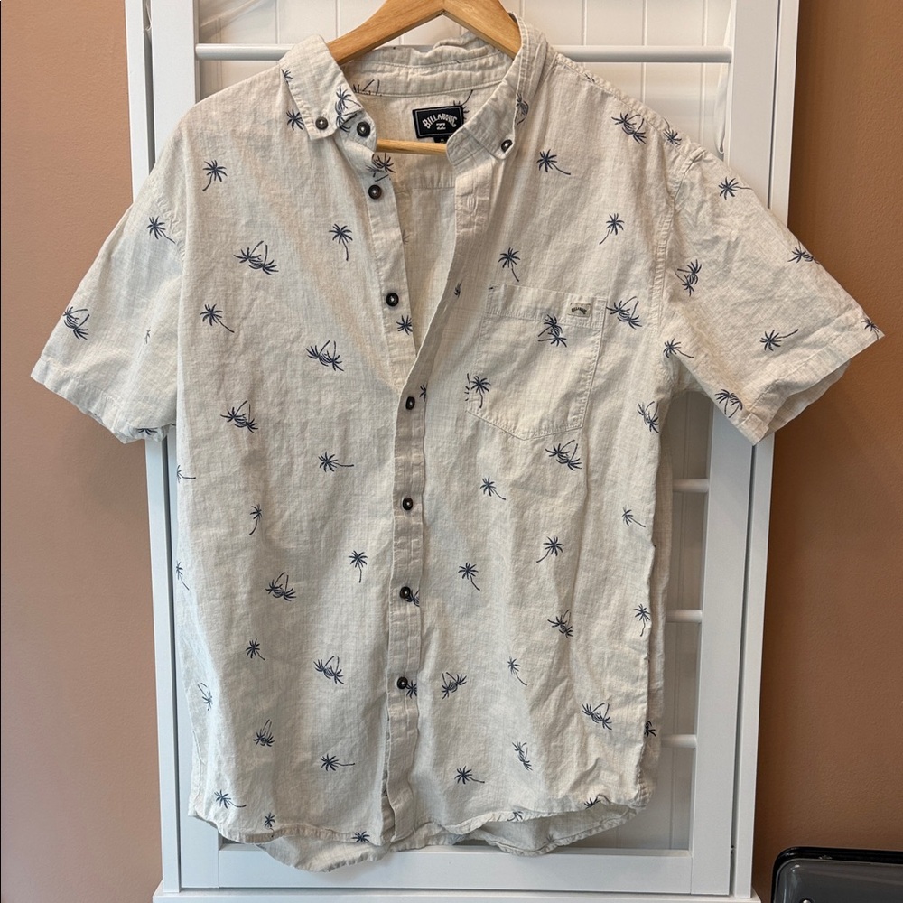 Billabong Cream and Blue Palm Print Shirt